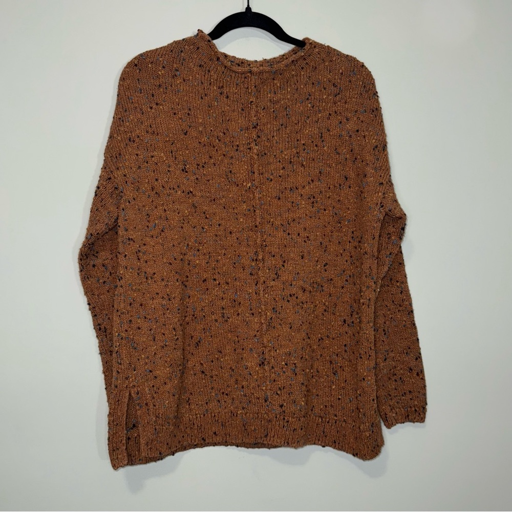 J. Jill Brown Confetti Speckled Chunky Knit Sweater Womens Medium Crew Neck